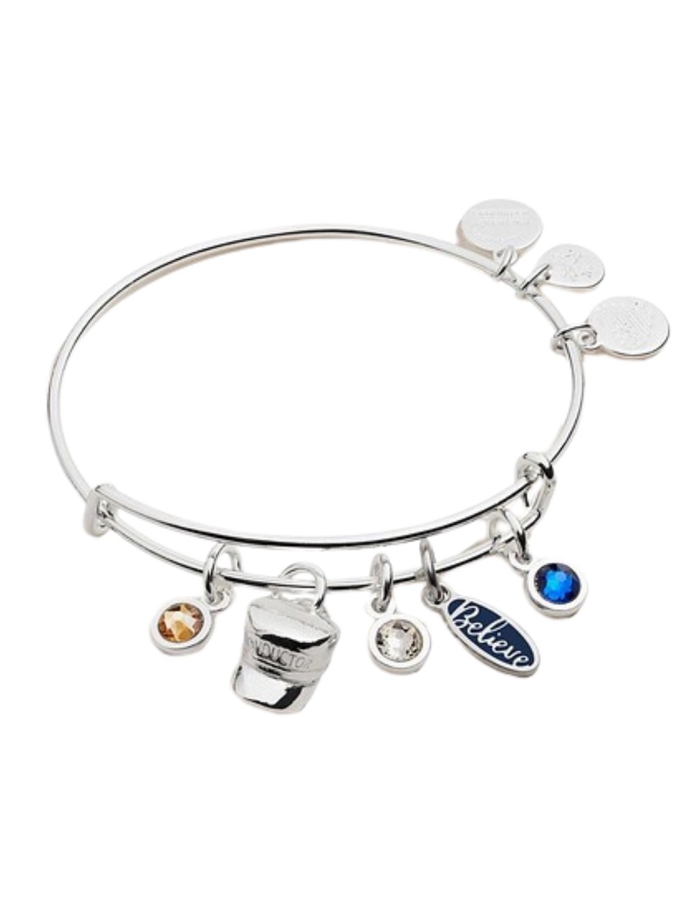 NIB! Alex and Ani Polar Express Believe Multi Charm Bangle Bracelet - Silver
